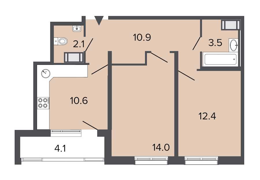 Двухкомнатная квартира в : площадь 53.5 м2 , этаж: 9 – купить в Санкт-Петербурге